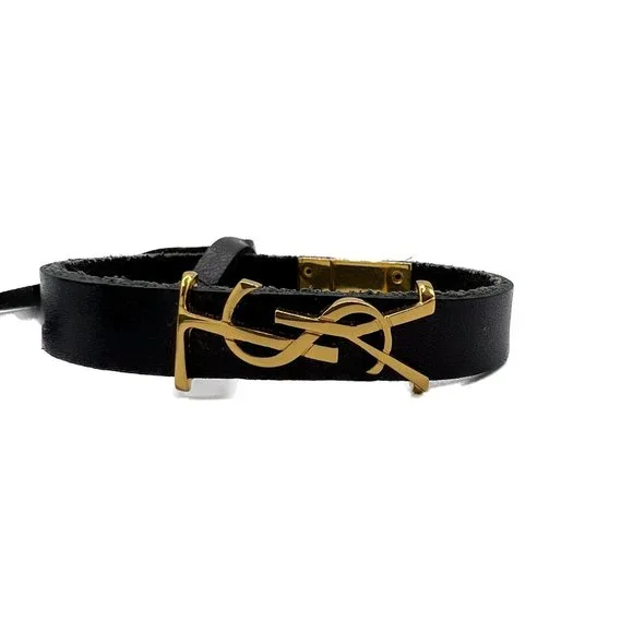 Saint Laurent YSL Opyum Bracelet in Black Leather